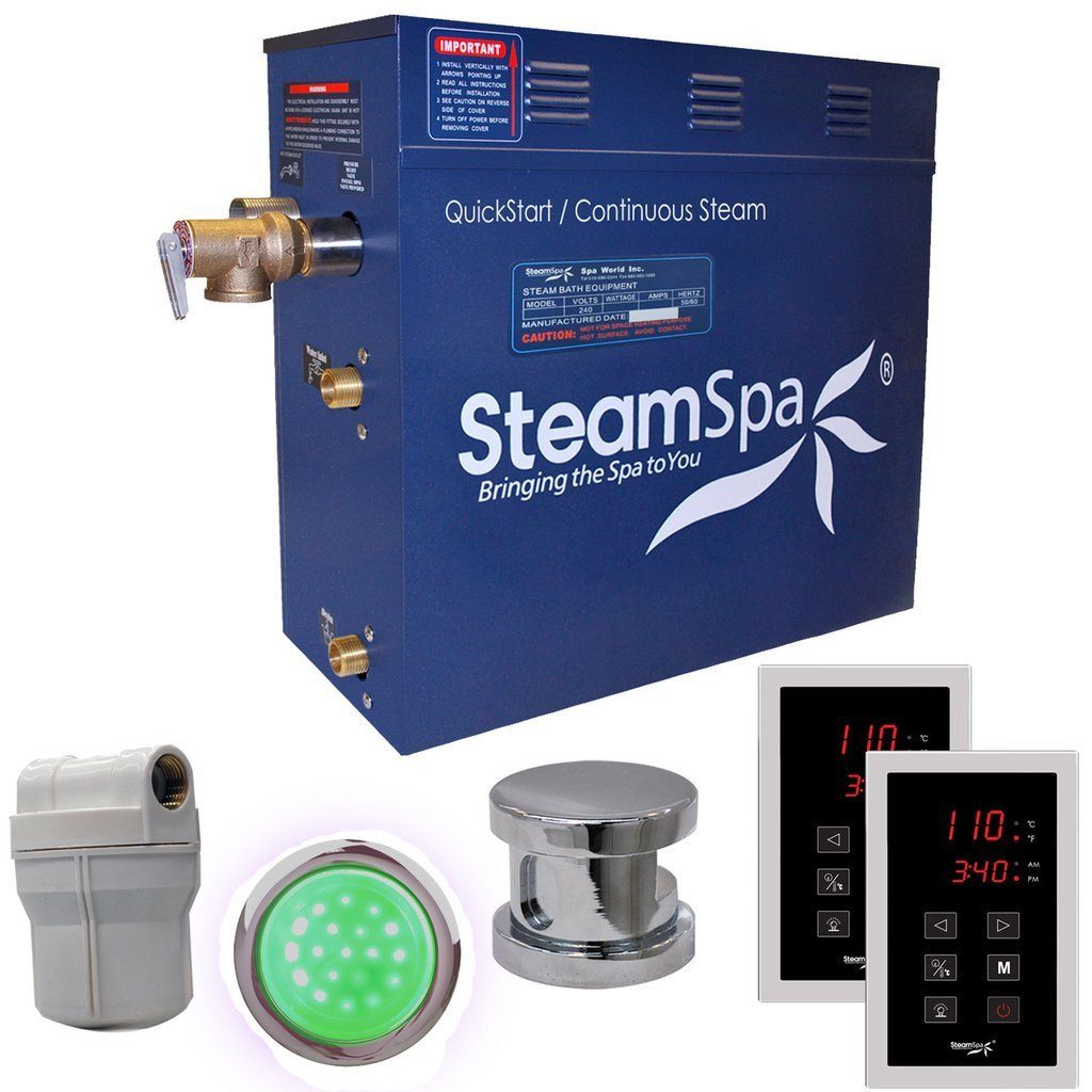 SteamSpa Royal 7.5 KW QuickStart Acu-Steam Bath Generator Package in Polished Chrome Steam Generators SteamSpa 