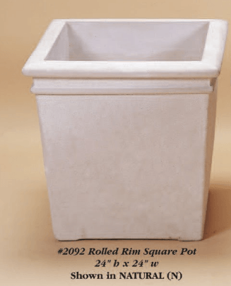 Rolled Rim Square Pot Cast Stone Outdoor Garden Planter Planter Tuscan 