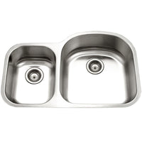 Thumbnail for Houzer Eston Series Undermount Stainless Steel 70/30 Double Bowl Kitchen Sink, Small Bowl Left, 18 Gauge Kitchen Sink - Undermount Houzer 