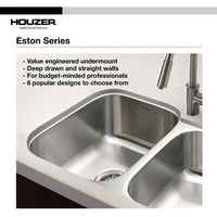 Thumbnail for Houzer Eston Series Undermount Stainless Steel 50/50 Double Bowl Kitchen Sink, 18 Gauge Kitchen Sink - Undermount Houzer 