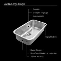 Thumbnail for Houzer Eston Series Undermount Stainless Steel Large Single Bowl Kitchen Sink, 18 Gauge Kitchen Sink - Undermount Houzer 
