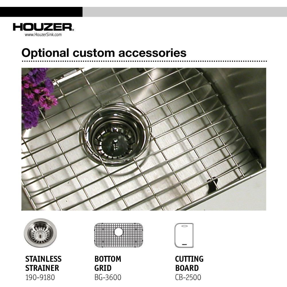 Houzer Eston Series Undermount Stainless Steel Large Single Bowl Kitchen Sink, 18 Gauge Kitchen Sink - Undermount Houzer 