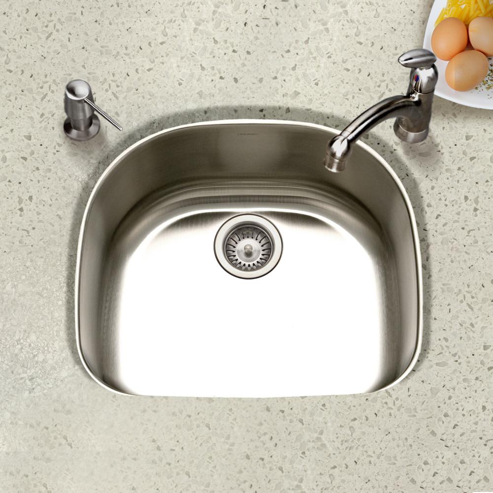 Houzer Eston Series Undermount Stainless Steel Single D Bowl Kitchen Sink, 18 Gauge Bar Sink - Undermount Houzer 
