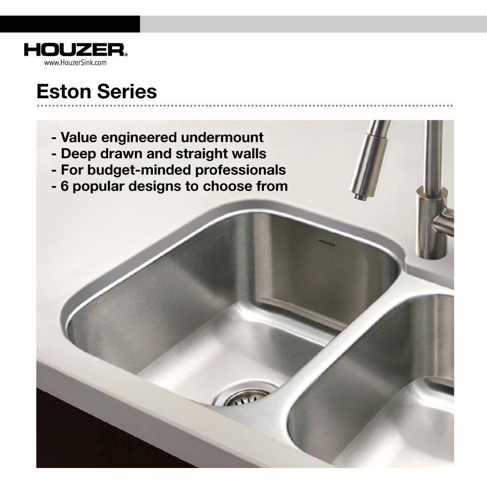 Houzer Eston Series Undermount Stainless Steel Single D Bowl Kitchen Sink, 18 Gauge Bar Sink - Undermount Houzer 