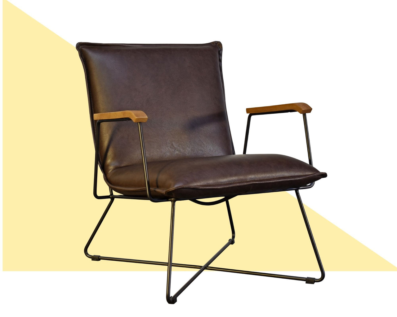 Sydney Brown Modern Lounge Arm Chair with Matte Black Steel Legs (Leather Back & Upholstered Seat ) Dining Chair Gingko 