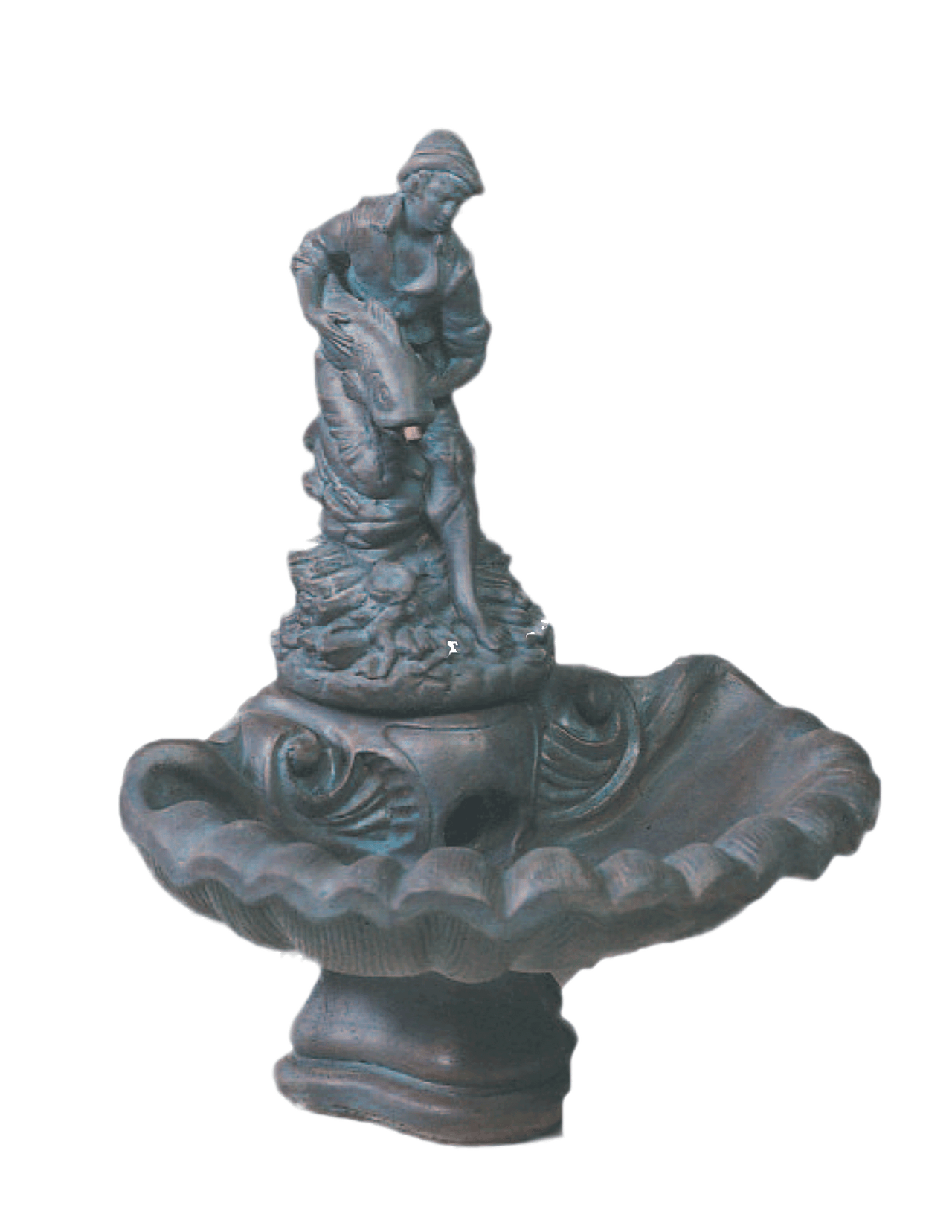 Small One Tier With Fisherboy Cast Stone Outdoor Garden Fountain With Spout Fountain Tuscan 