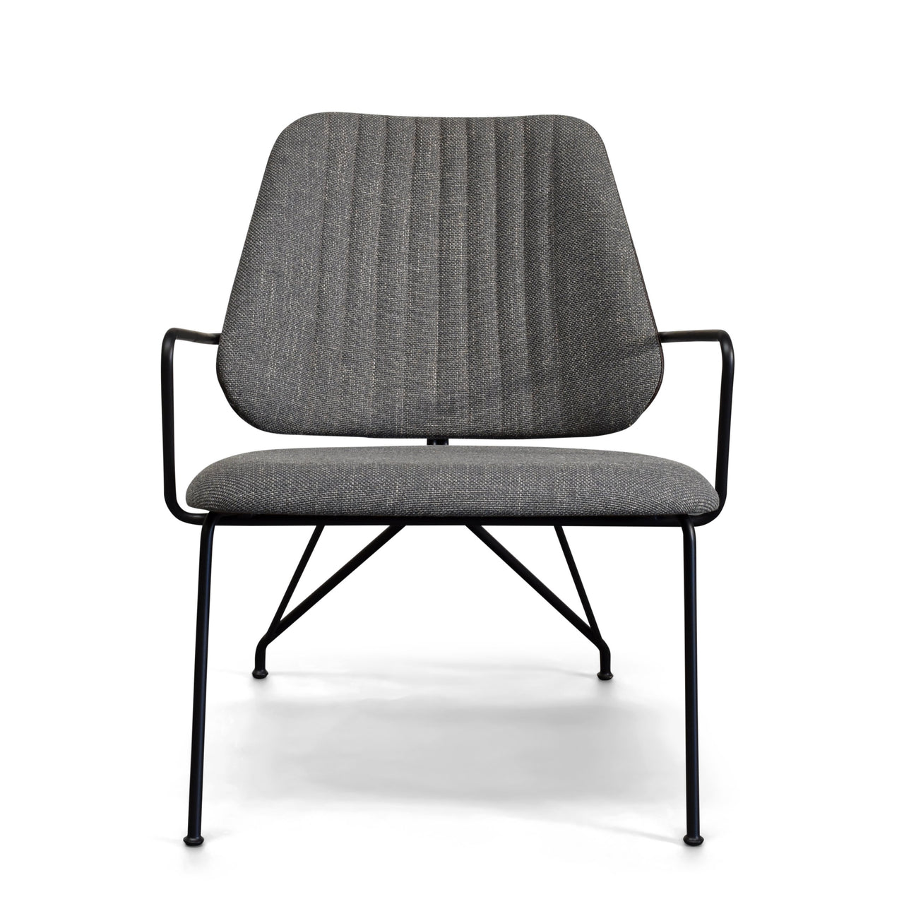 Taylor Modern Lounge Arm Chair with Matte Black Steel Legs (Leather Back & Upholstered Seat) Dining Chair Gingko Grey 