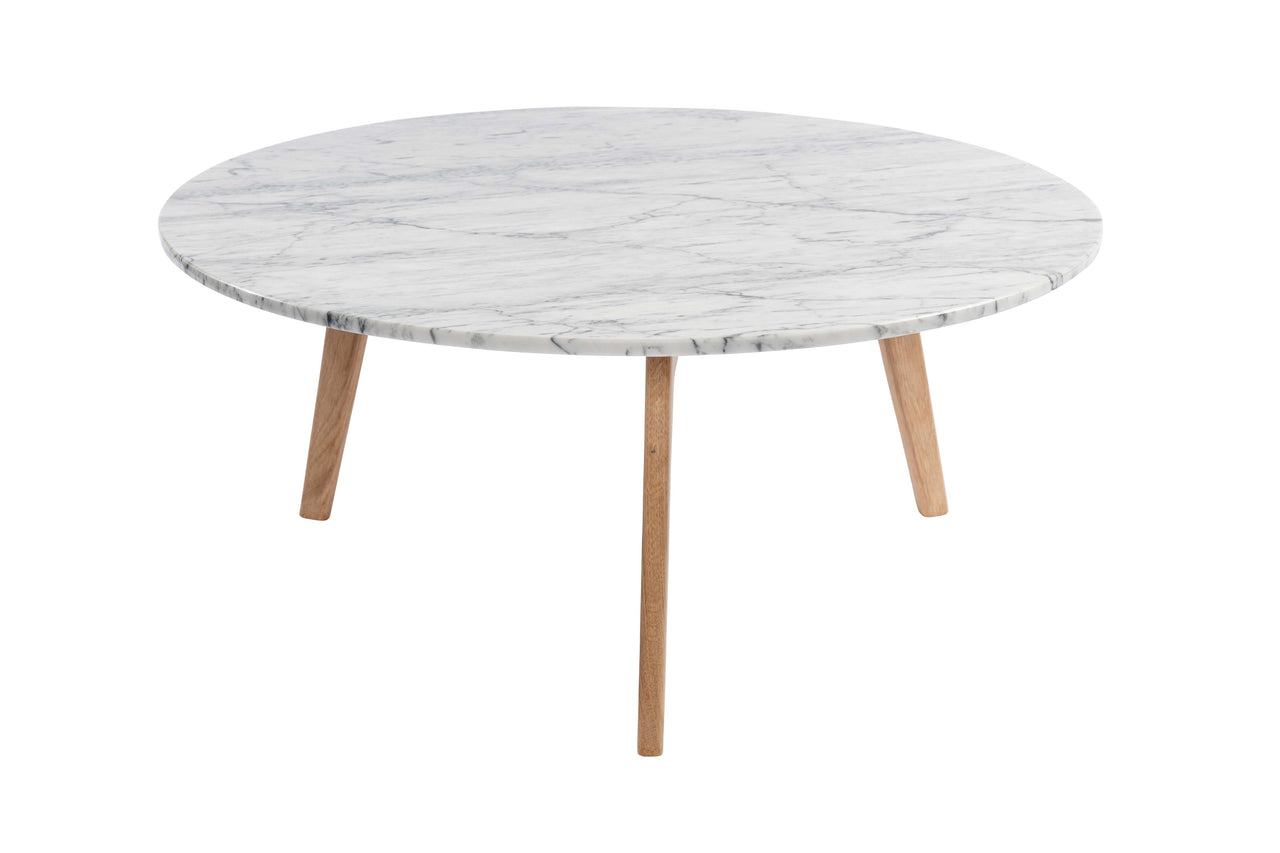 Stella 31" Round Italian Carrara White Marble Coffee Table with Legs Coffee Table The Bianco Collection 