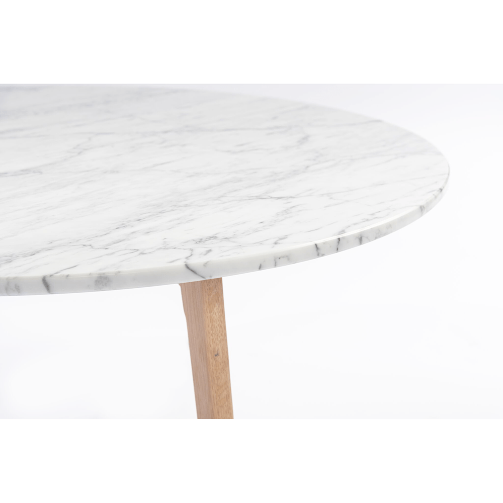 Stella 31" Round Italian Carrara White Marble Coffee Table with Legs Coffee Table The Bianco Collection Walnut 