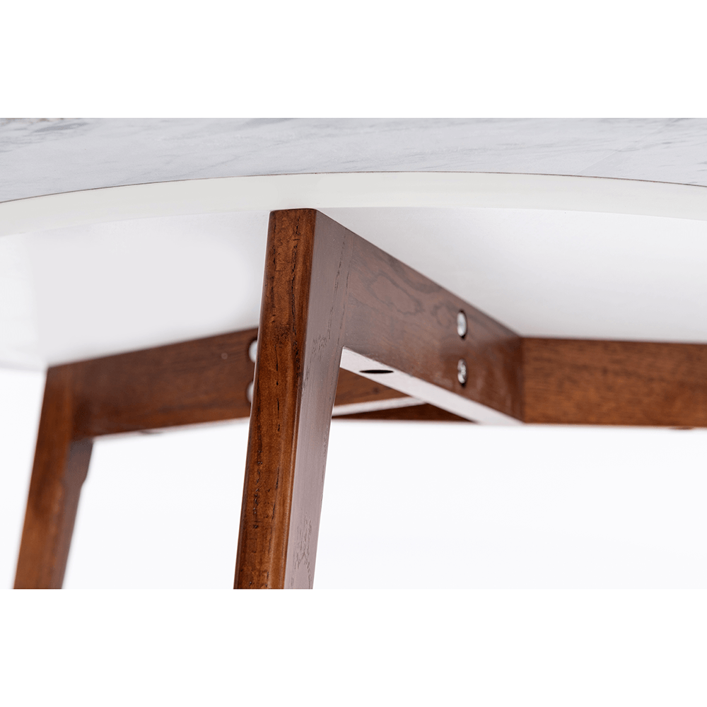 Cassara 19" Round Italian Carrara White Marble Side Table with Walnut Legs End Table The Bianco Collection 