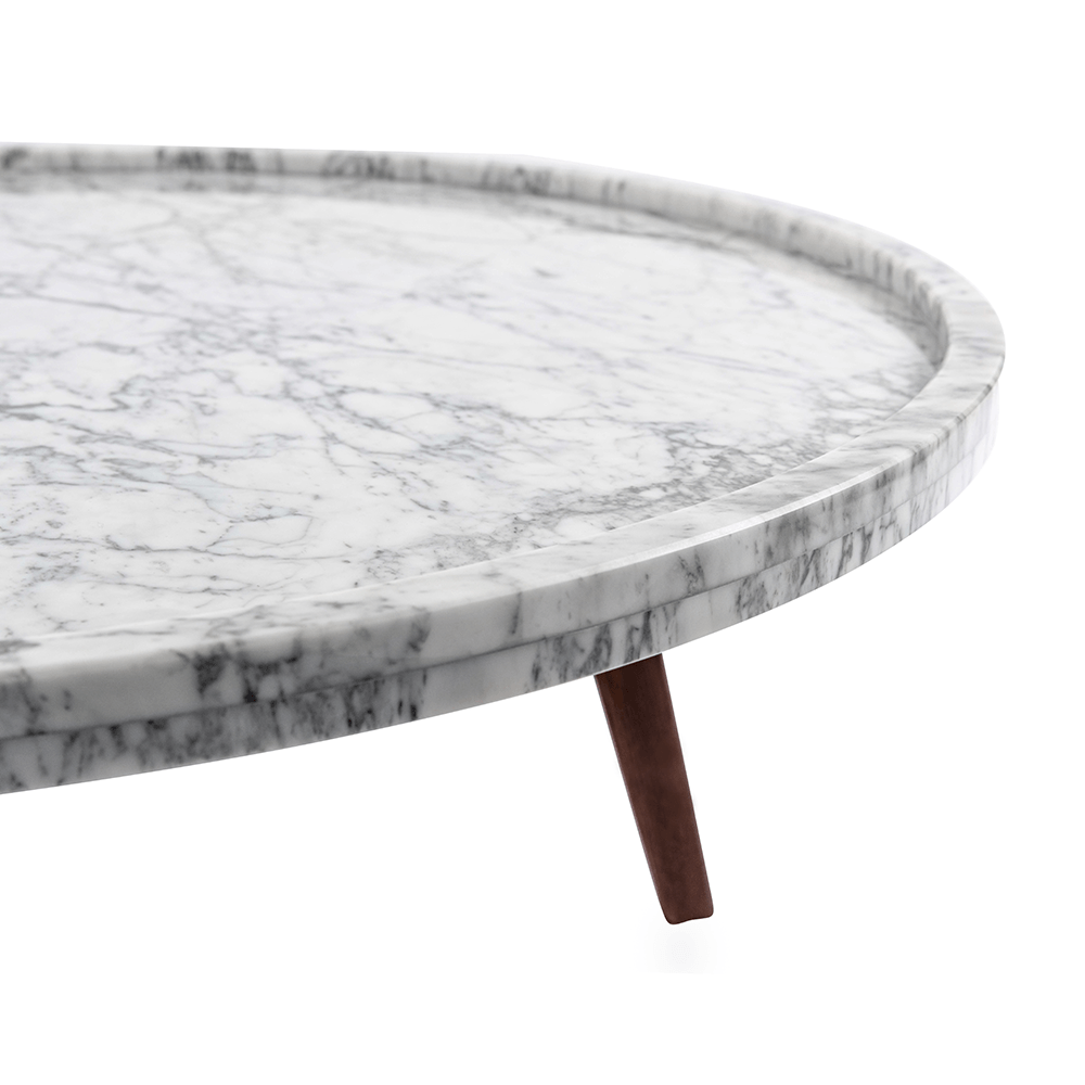 Cassara 19" Round Italian Carrara White Marble Side Table with Walnut Legs End Table The Bianco Collection 