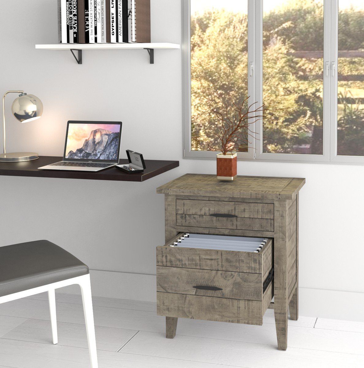 Ashford 2 Pieces Reclaimed Wood Writing Desk and Filing Cabinet Dining Table AndMakers 
