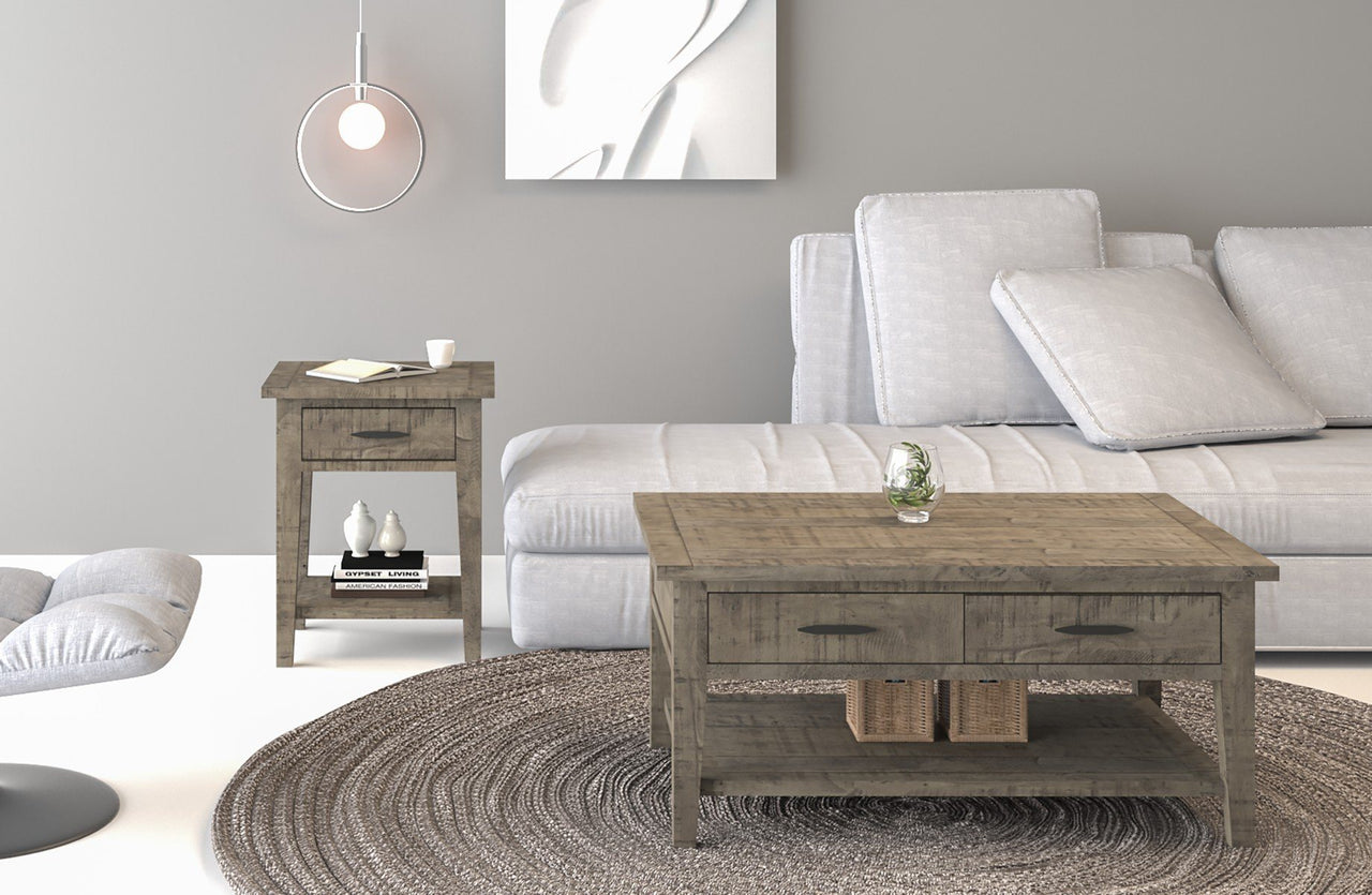 Ashford 20" Reclaimed Wood Lamp Table with Storage Shelf and One Drawer End Table AndMakers 