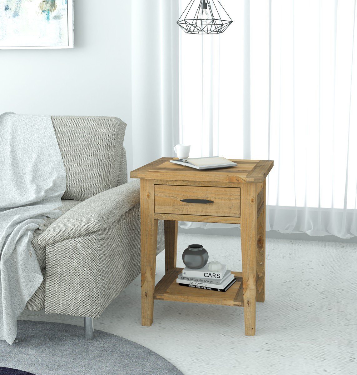 Ashford 20" Reclaimed Wood Lamp Table with Storage Shelf and One Drawer End Table AndMakers 