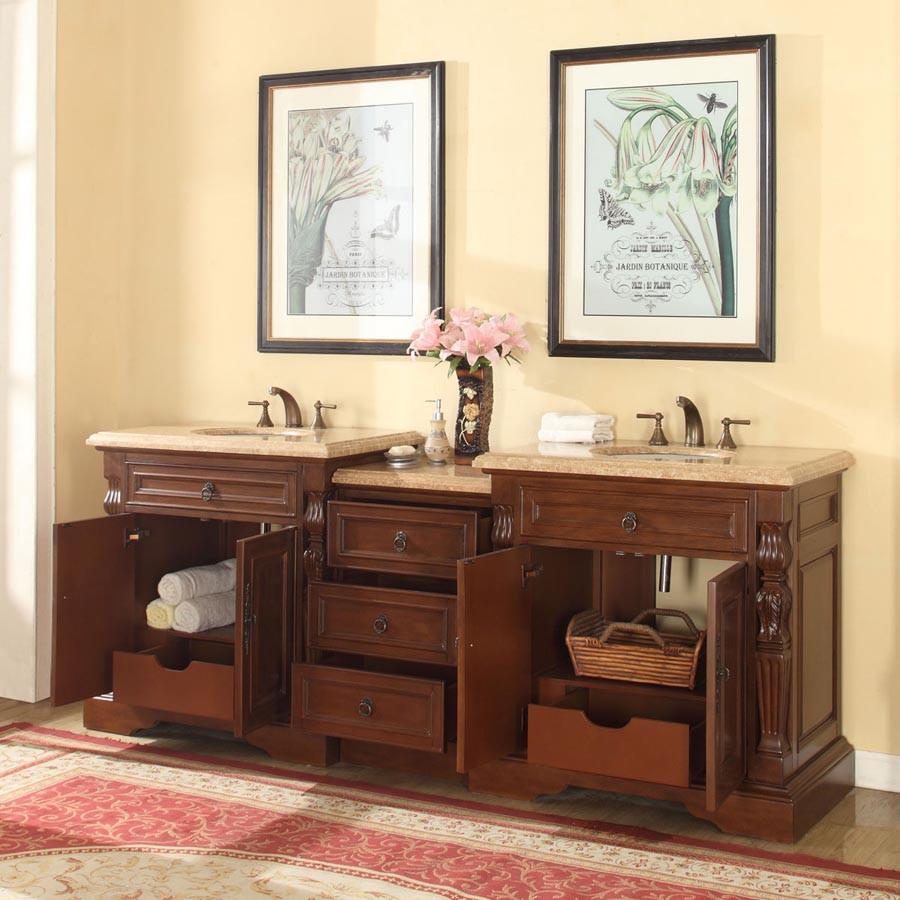 Silkroad 90" Traditional Double Sink Bathroom Vanity Vanity Silkroad Exclusive 