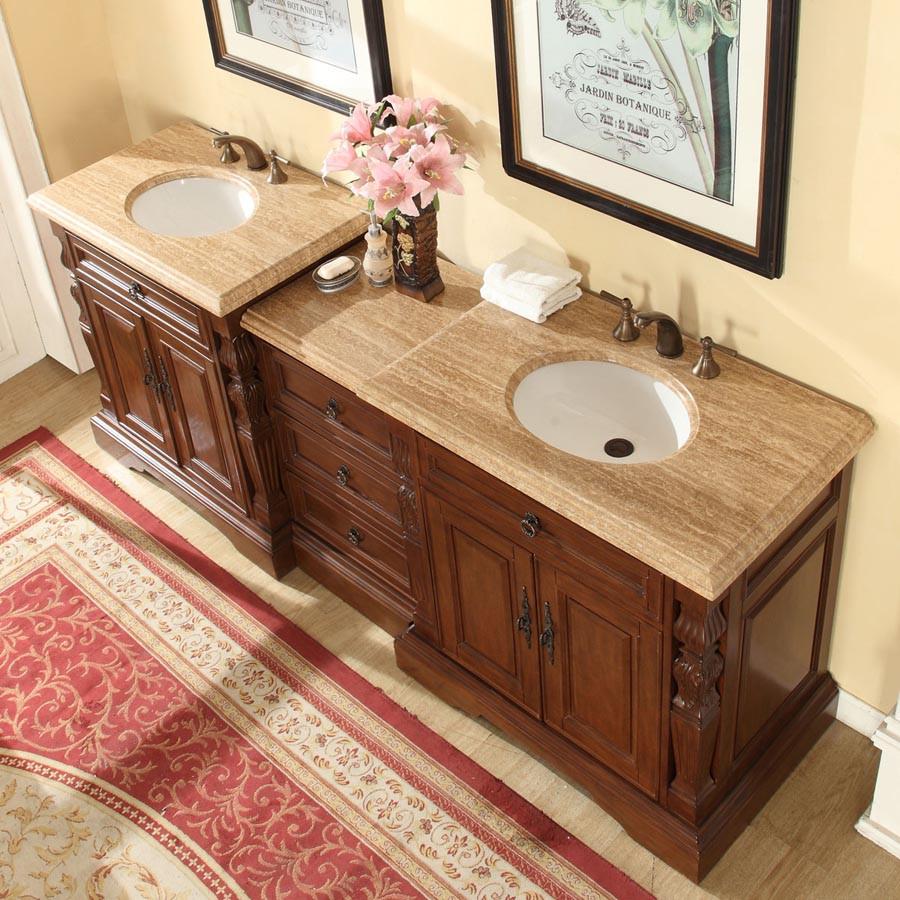 Silkroad 90" Traditional Double Sink Bathroom Vanity Vanity Silkroad Exclusive 