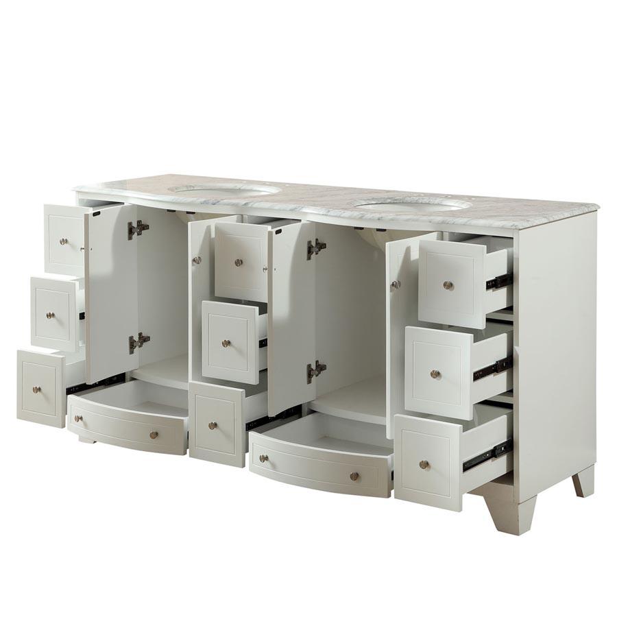 Silkroad 72" White Double Sink Cabinet w/Carrara Marble Top Vanity Silkroad Exclusive 