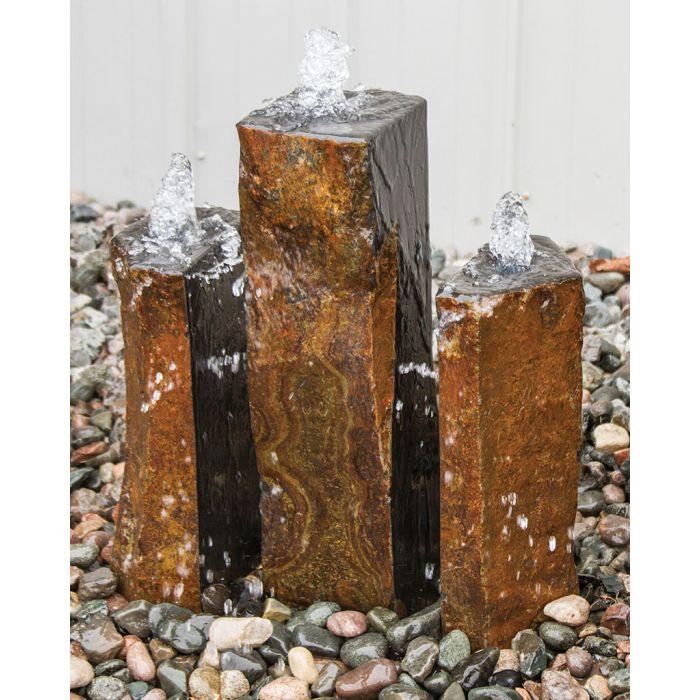 Real Stone Fountains ABBC940 Basalt Fountain Kit - Trinity Split Polished 3 Piece Fountain Blue Thumb 