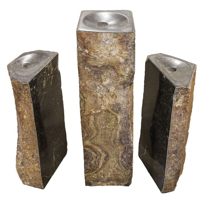 Real Stone Fountains ABBC940 Basalt Fountain Kit - Trinity Split Polished 3 Piece Fountain Blue Thumb 