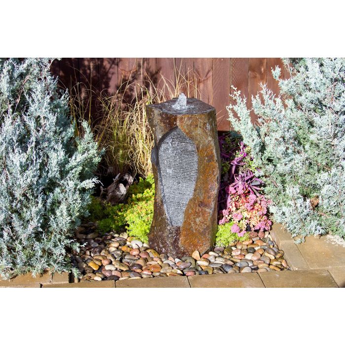 Real Stone Fountains ABBC925 Basalt Fountain Kit - Special Carving Swirl Cut Fountain Blue Thumb 