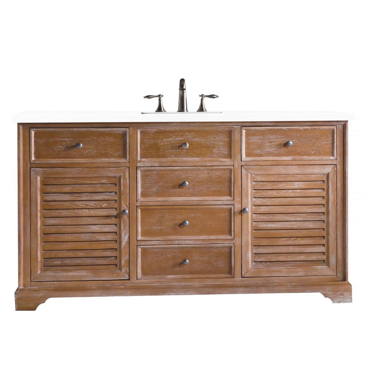 James Martin Savannah 60" Single Vanity Vanity James Martin Driftwood w/ 3 CM Classic White Quartz Top 
