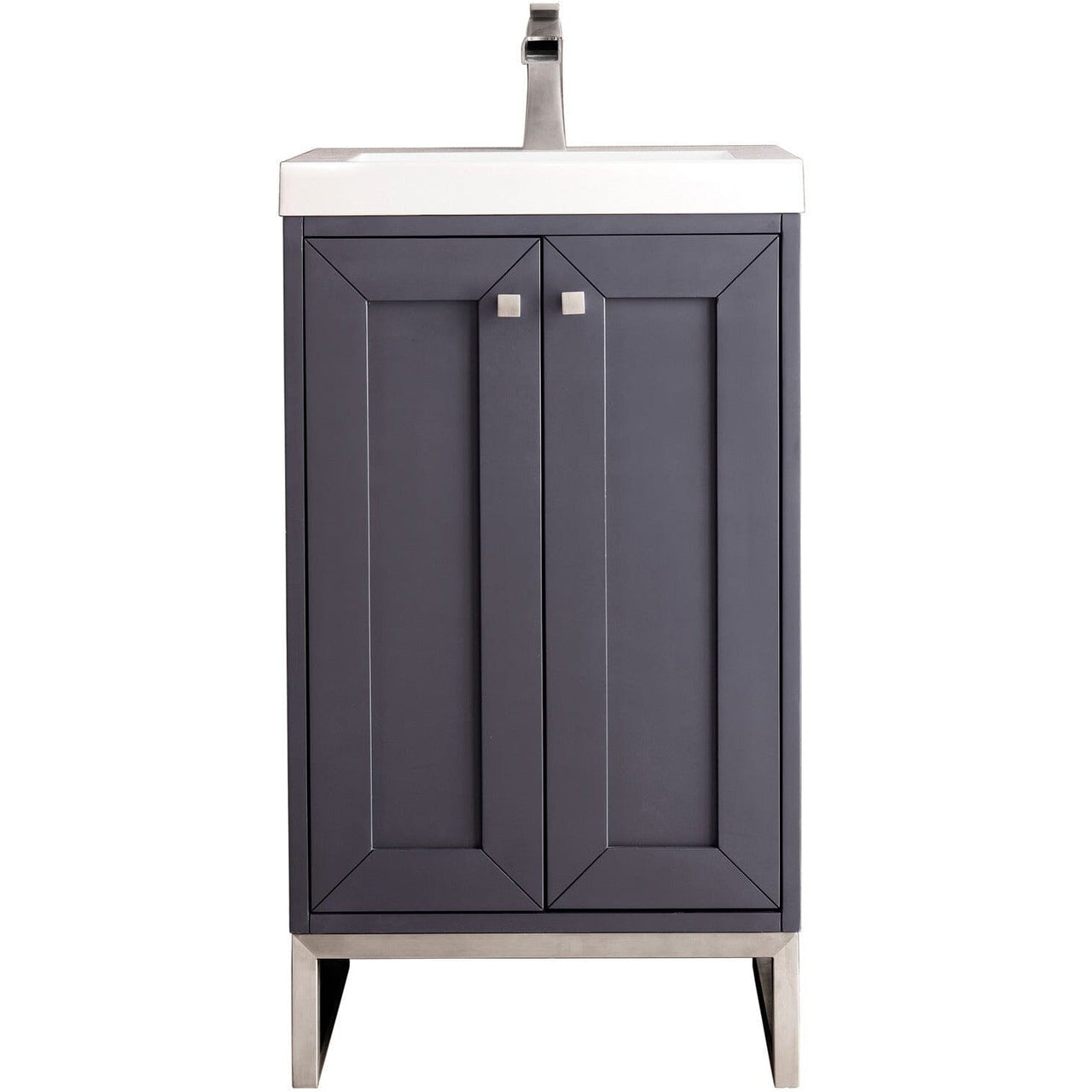 James Martin Chianti 20" Single Vanity Vanity James Martin Mineral Grey - Brushed Nickel w/ White Glossy Composite Countertop 