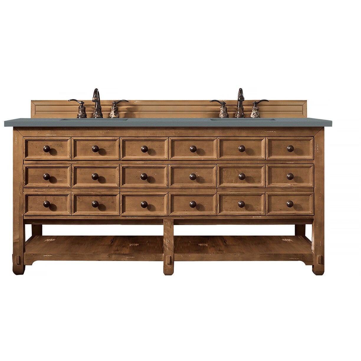 James Martin Malibu 72" Double Vanity Vanity James Martin Honey Alder w/ 3 CM Cala Blue Quartz Top 