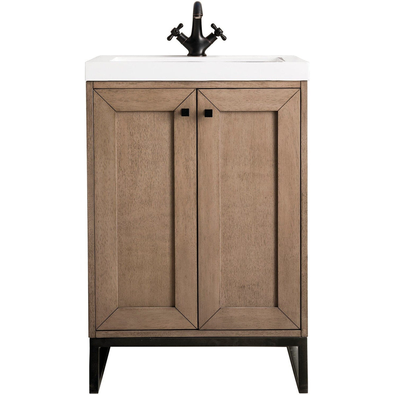 James Martin Chianti 24" Single Vanity Vanity James Martin Whitewashed Walnut - Matte Black w/ White Glossy Composite Countertop 