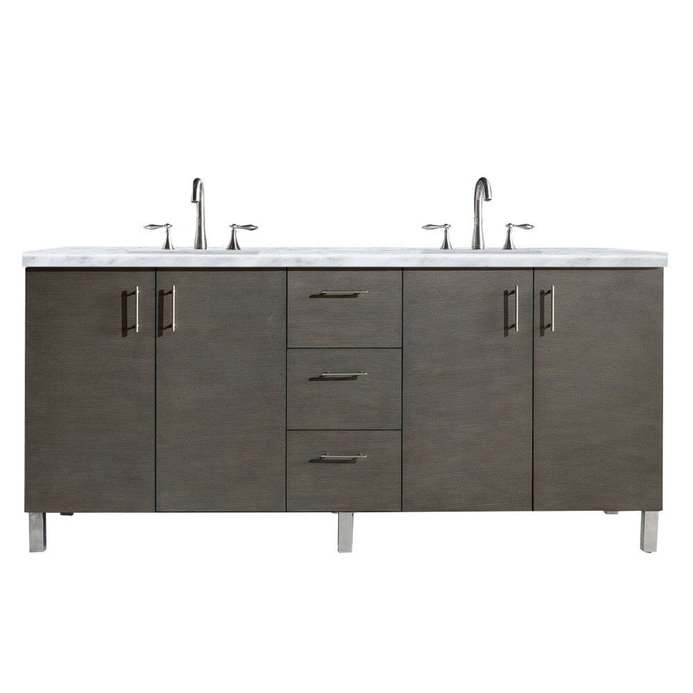 James Martin Metropolitan 72" Double Vanity Vanity James Martin Silver Oak w/ 3 CM Carrara Marble Top 