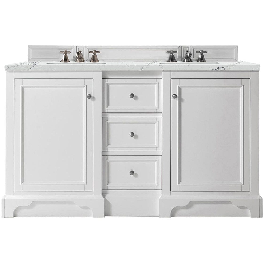 James Martin De Soto 60" Double Vanity Vanity James Martin Bright White w/ 3 CM Ethereal Noctis Quartz Top 