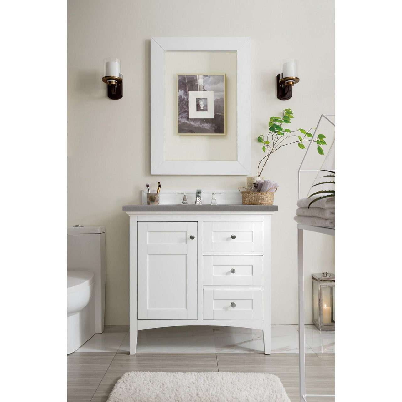 James Martin Palisades 36" Single Vanity Vanity James Martin Bright White w/ 3 CM Grey Expo Quartz Top 