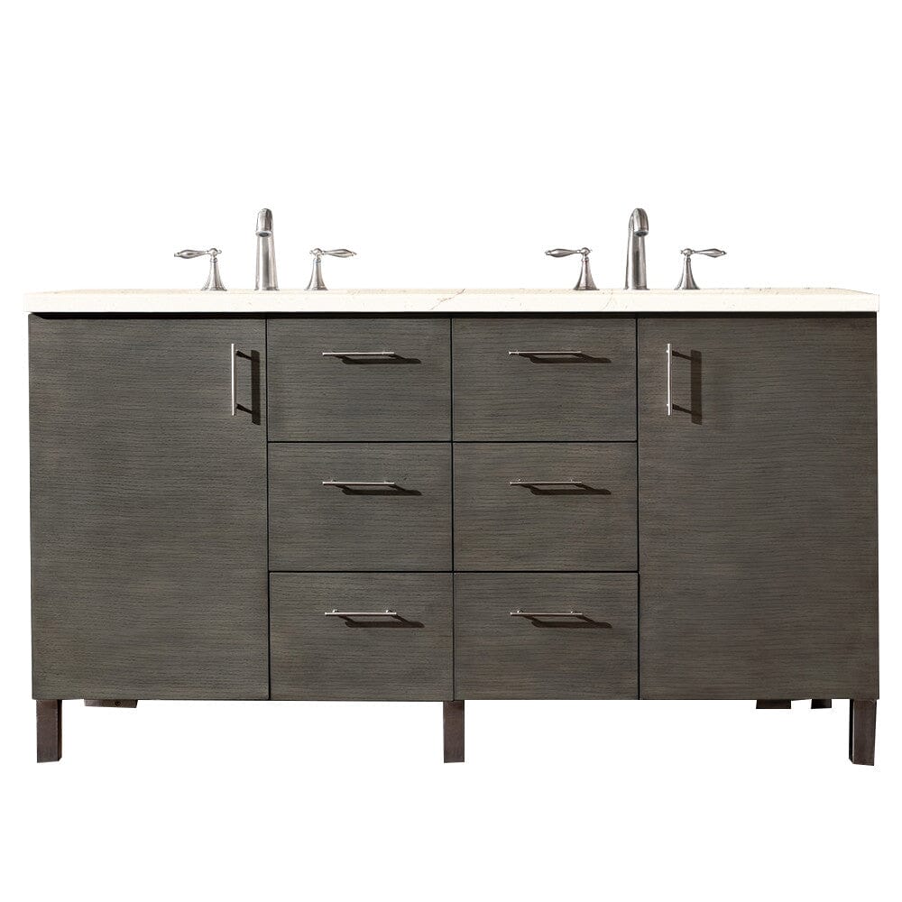 James Martin Metropolitan 60" Double Vanity Vanity James Martin Silver Oak w/ 3 CM Eternal Marfil Quartz Top 