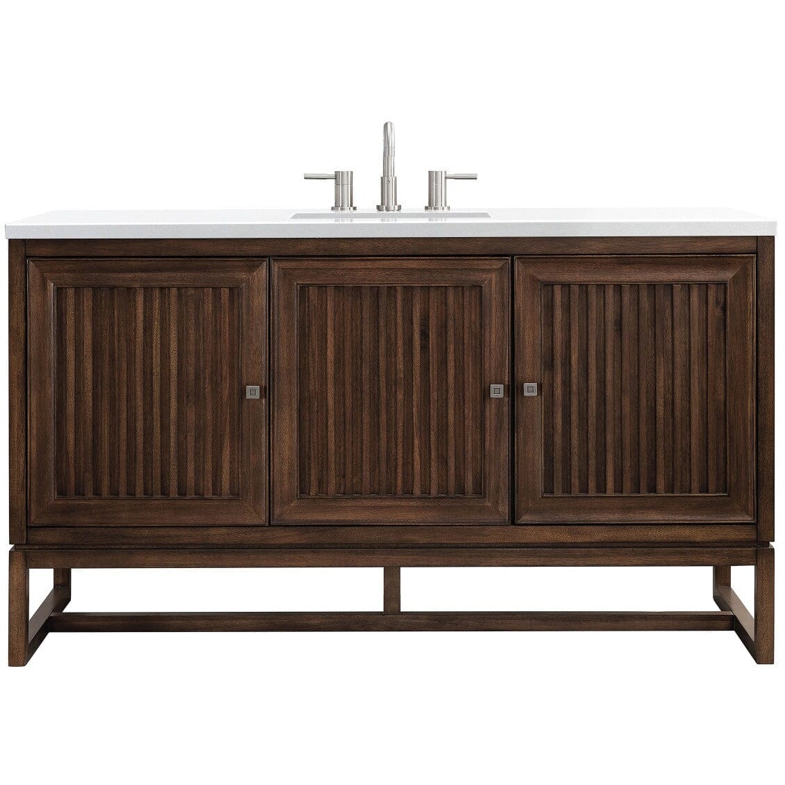 James Martin Athens 60" Single Vanity Vanity James Martin Mid Century Acacia w/ 3 CM Classic White Quartz Top 