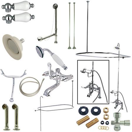 Kingston Brass Vintage Deck Mount 7" Center Clawfoot Tub Fixture with Shower Riser, Polished Chrome Clawfoot Tub Set Kingston Brass 