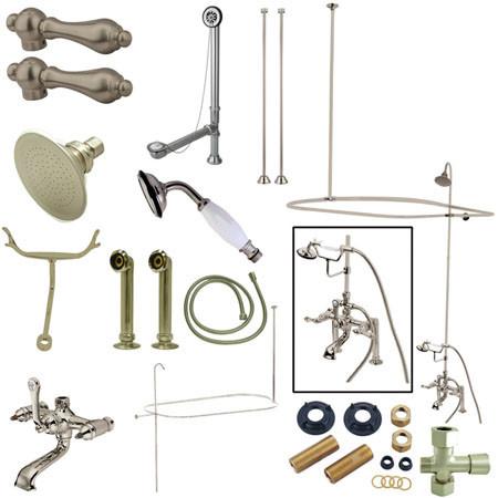 Kingston Brass Vintage Deck Mount 7" Center Clawfoot Tub Fixture with Shower Riser Package, Satin Nickel Clawfoot Tub Set Kingston Brass 