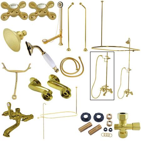 Kingston Brass Vintage Clawfoot Tub Wall Mount with Metal Cross Handles, Polished Brass Clawfoot Tub Set Kingston Brass 