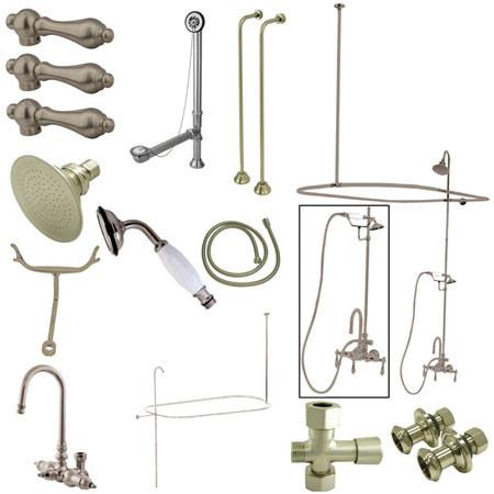 Kingston Brass Vintage High Rise Gooseneck Clawfoot Tub and Shower with Metal Lever Handles, Satin Nickel Clawfoot Tub Set Kingston Brass 