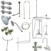 Thumbnail for Kingston Brass Vintage High Rise Gooseneck Clawfoot Tub and Shower with Porcelain Lever Handles, Polished Chrome Clawfoot Tub Set Kingston Brass 