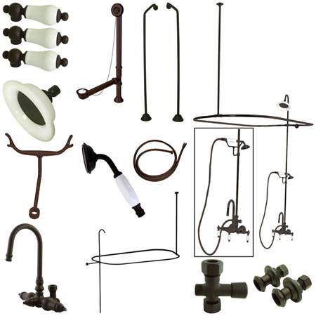 Kingston Brass Vintage High Rise Gooseneck Clawfoot Tub and Shower Package with Porcelain Lever Handles, Oil Rubbed Bronze Clawfoot Tub Set Kingston Brass 