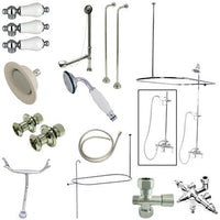 Thumbnail for Kingston Brass Vintage Wall Mount Down Spout Clawfoot Tub and Shower with Porcelain Lever Handles, Polished Chrome Clawfoot Tub Set Kingston Brass 