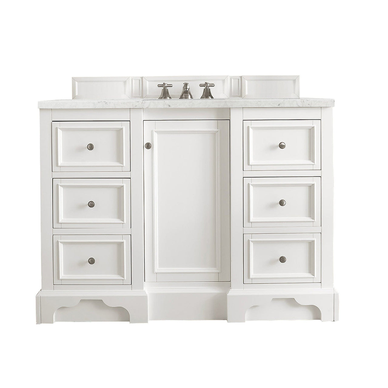 James Martin De Soto 48" Single Vanity Vanity James Martin Bright White w/ 3 CM Eternal Jasmine Pearl Quartz Top 