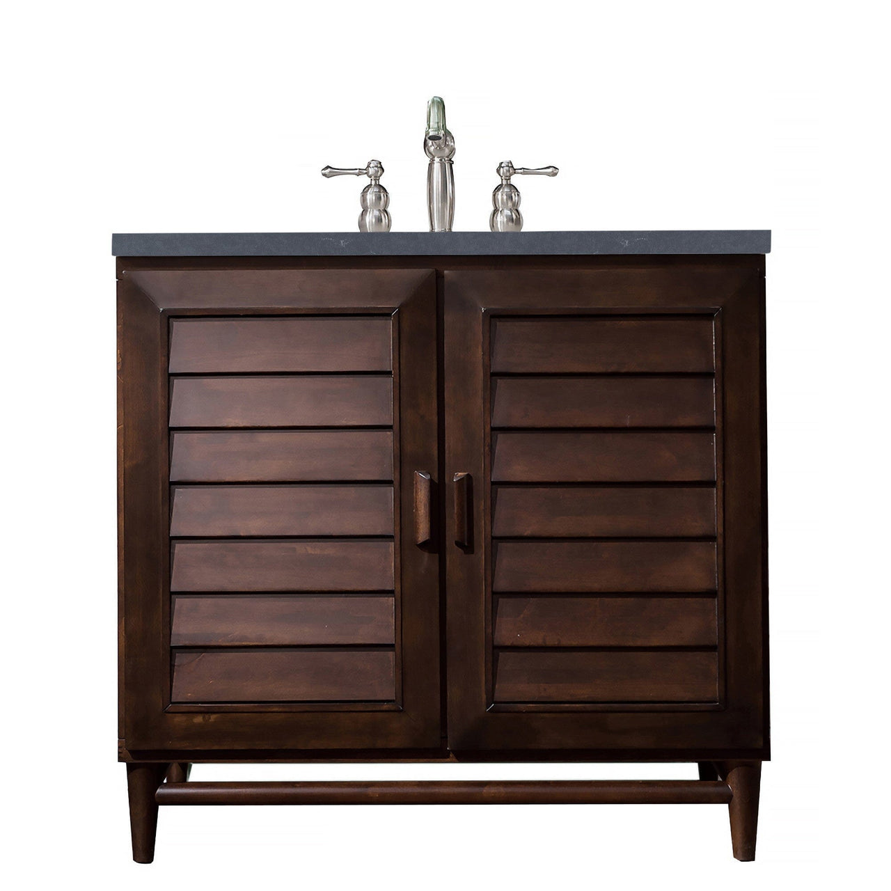 James Martin Portland 36" Single Vanity Vanity James Martin Burnished Mahogany w/ 3 CM Charcoal Soapstone Quartz Top 