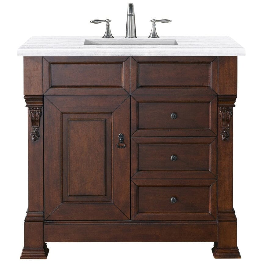 James Martin Brookfield 36" Single Vanity Vanities James Martin Warm Cherry w/ 3 CM Arctic Fall Solid Surface Top 