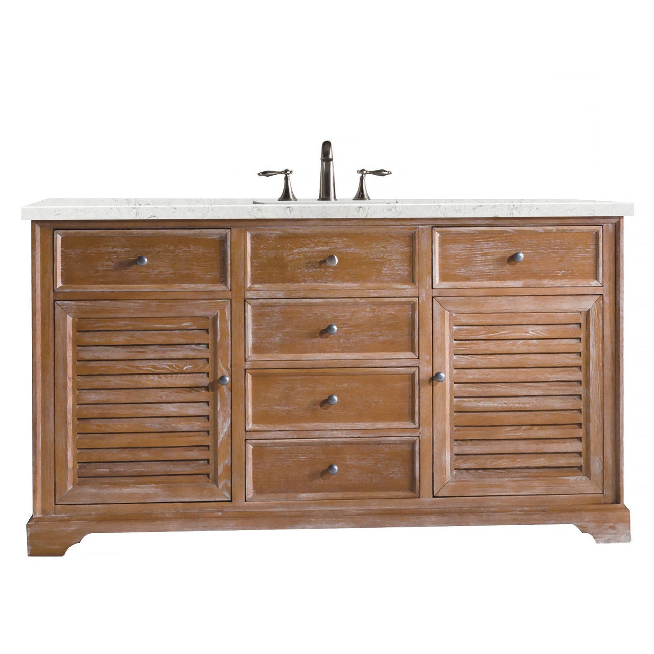 James Martin Savannah 60" Single Vanity Vanity James Martin Driftwood w/ 3 CM Eternal Jasmine Pearl Quartz Top 