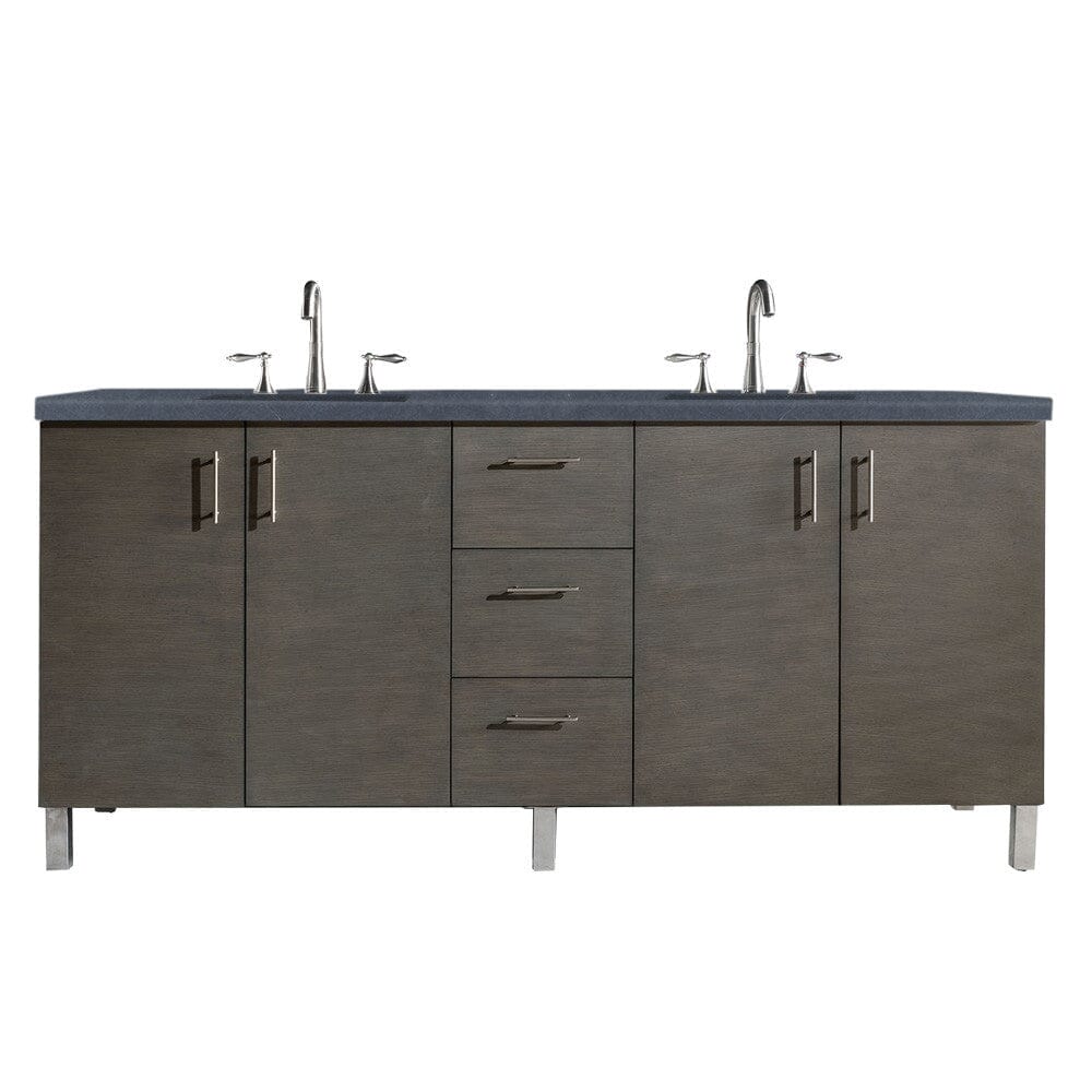 James Martin Metropolitan 72" Double Vanity Vanity James Martin Silver Oak w/ 3 CM Charcoal Soapstone Quartz Top 