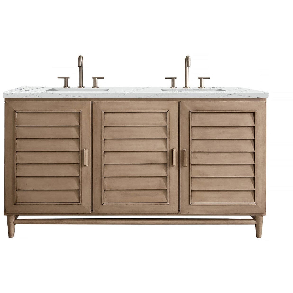 James Martin Portland 60" Double Vanity Vanity James Martin Whitewashed Walnut w/ 3 CM Ethereal Noctis Quartz Top 