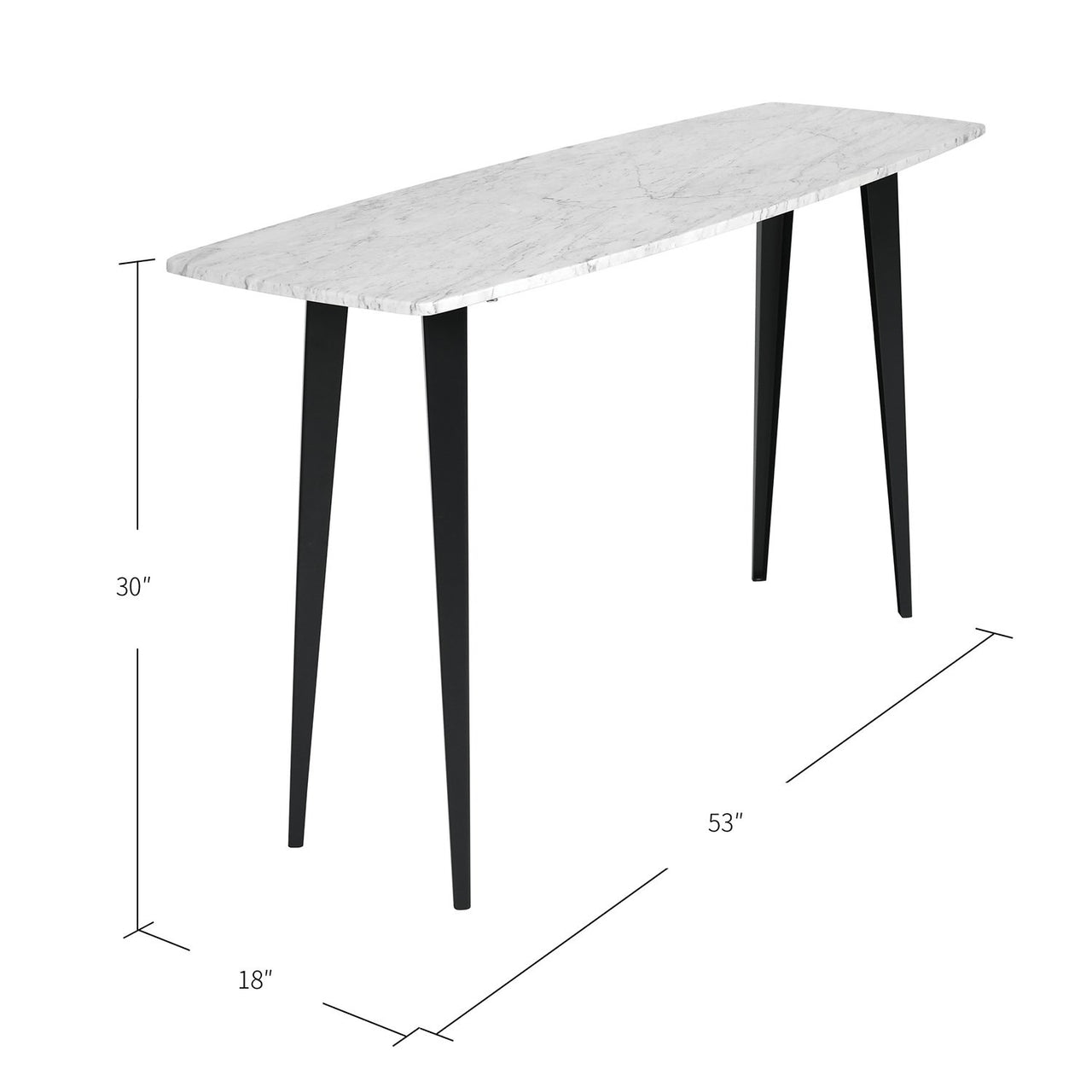 Campo 53" Rectangular Italian Carrara White Marble Console Table with Metal Legs Console Table The Bianco Collection 