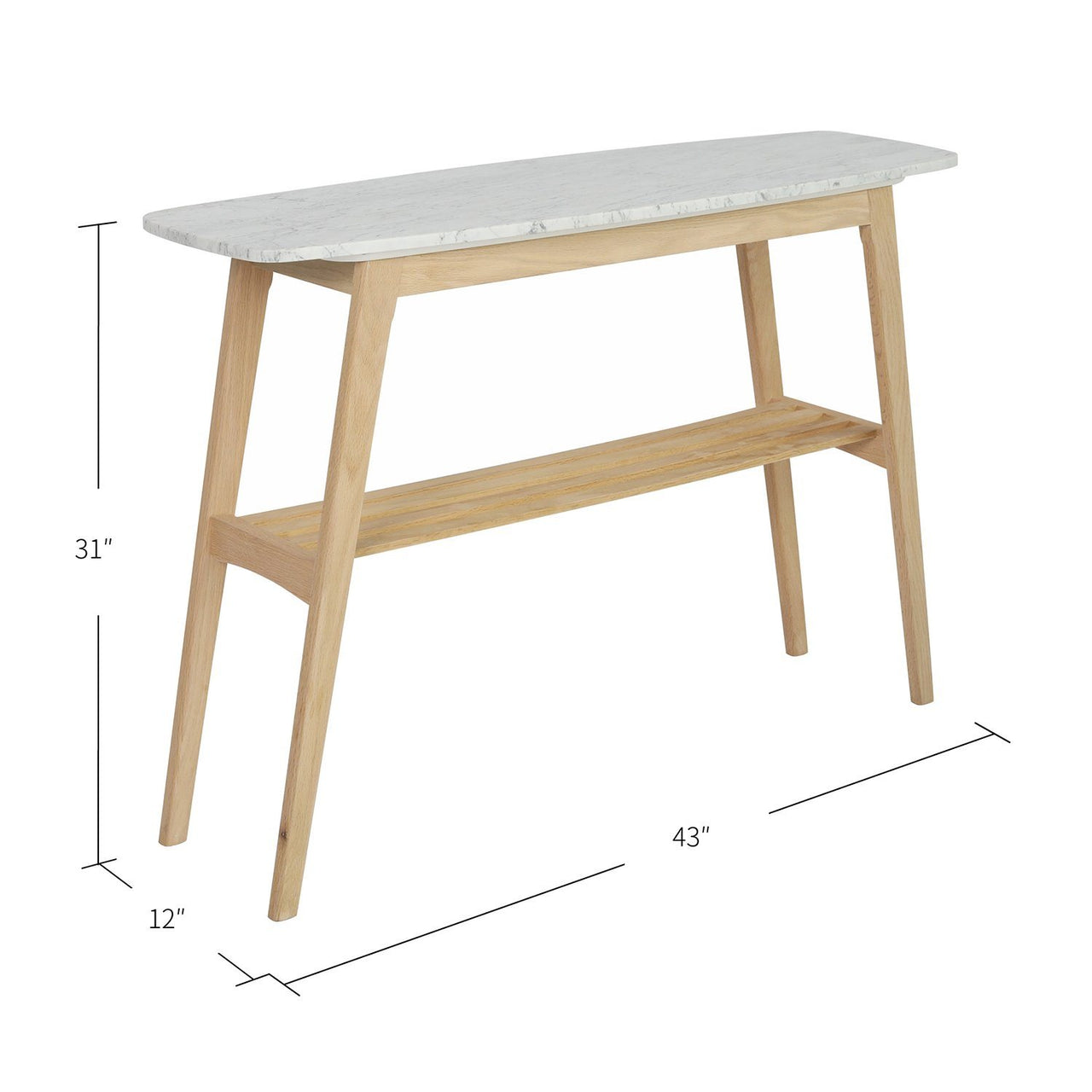 Castello 43" Rectangular Italian Carrara White Marble Console Table with Shelf Console Table The Bianco Collection 