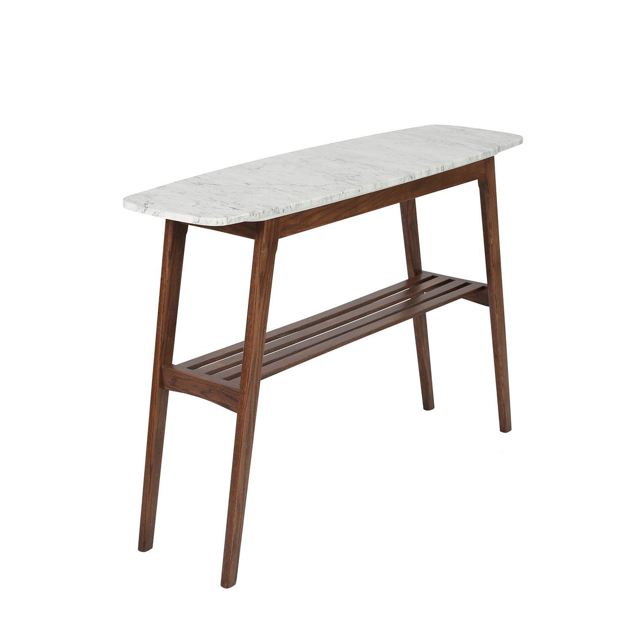 Castello 43" Rectangular Italian Carrara White Marble Console Table with Shelf Console Table The Bianco Collection Walnut 