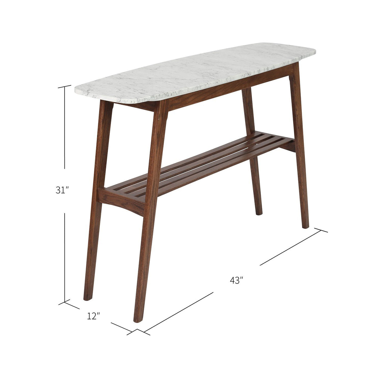 Castello 43" Rectangular Italian Carrara White Marble Console Table with Shelf Console Table The Bianco Collection 